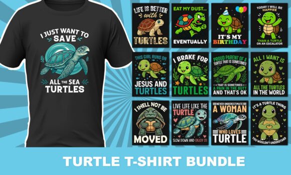 Cute Sea Turtle T-Shirt Bundle PNG for Designers
