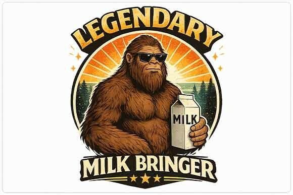 Funny Bigfoot Milk Bringer Graphic PNG: Wilderness Humor for Your Designs